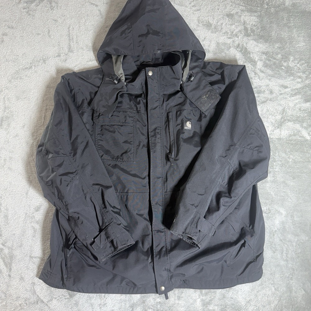 Carhartt Jacket Mens‎ 2XL Black C72 Shoreline Waterproof Breathable Nylon Canvas